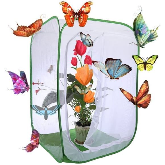 UEETEK Insect Butterfly Habitat Large Portable Insect Monarch Butterfly Mesh Net Cage Terrarium Pop-up 24 in Tall Black 